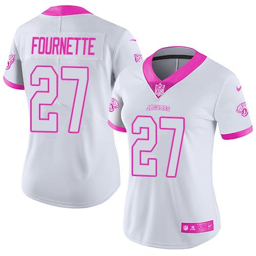 Nike Jacksonville Jaguars #27 Leonard Fournette White Pink Women Stitched NFL Limited Rush Fashion Jersey